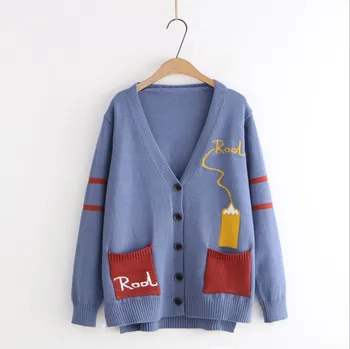 

Kawaii girl Women Cashmere Sweater Knitted Cardigan Jumper Coat Cute Long Sleeve Large Size Warm Knit Cardigans