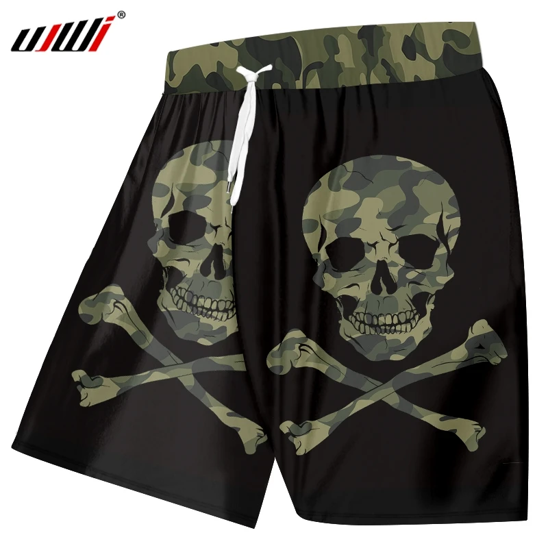 UJWI Сращивание 3D печатных Творческий камуфляж череп мужские пляжные шорты хипстер фитнес одежда мужские спандекс высокое качество шорты