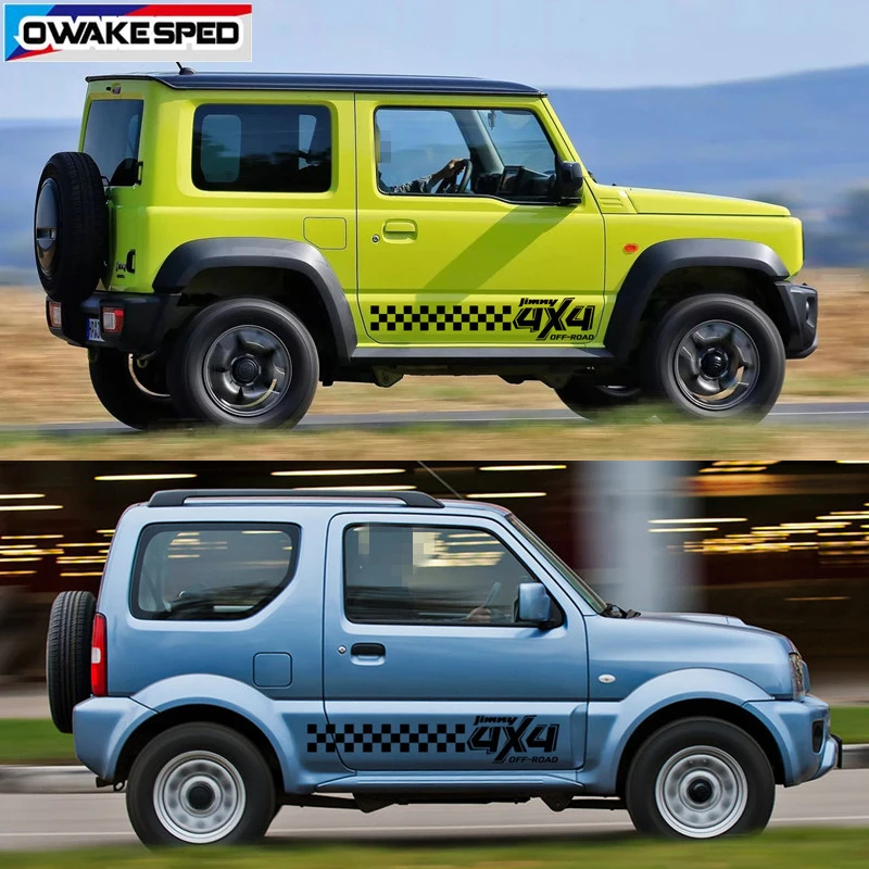 2 шт Спорт 4X4 внедорожные двери боковая наклейка для Suzuki Jimny AT MT JTW 2007-19 гоночные решетки полосы Авто тело юбка виниловая наклейка