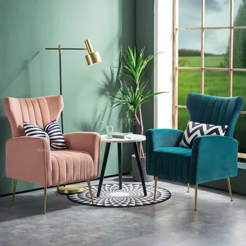 

Ins Style Fabric Art Single Sofa Chair Modern Simplicity Living Room Chair Furniture Light Extravagant Nordic Restaurant Chairs