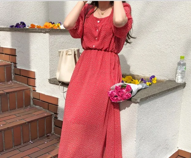 Summer летнее платье для девочек; Повседневное платье Boho OL; повседневное шифоновое в горошек с принтом; женские платья с длинными рукавами; женское платье; Robe femme Vestido