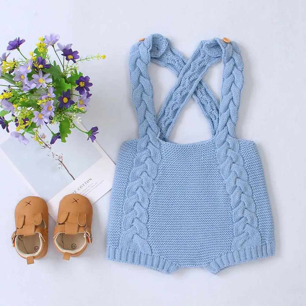 Newborn Baby Bodysuits Spring Autumn Solid Knitted Newborn Boys Body Tops Onesie Winter Toddler Infant Suspender Jumpsuit Outfit