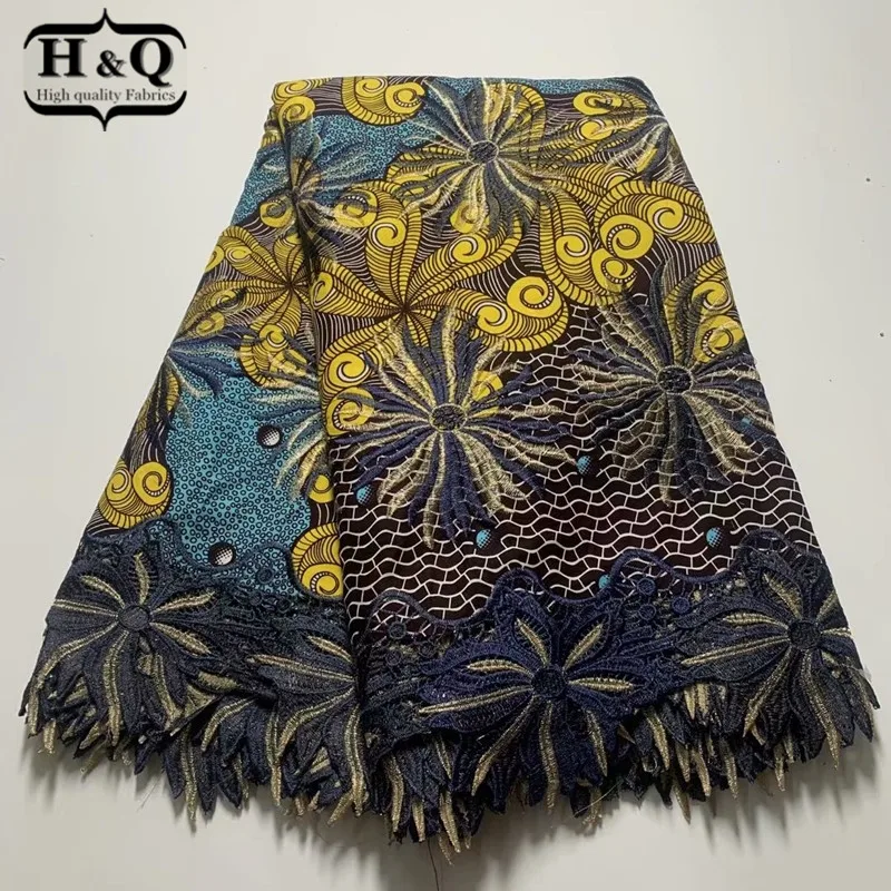 

H&Q 6 yards/pcs african cord lace nigerian guipure fabric 2020 high quality embroidery batik lace 100% cotton fabrics for sewing