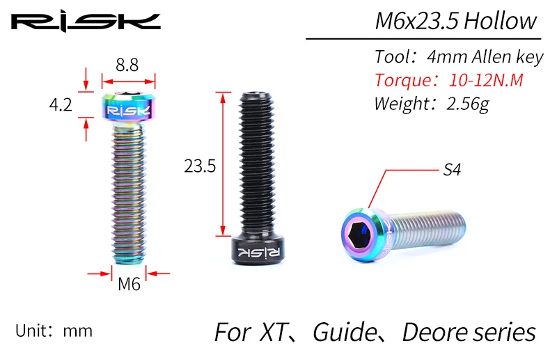 2 шт. риск MTB велосипед дисковые тормозные болты суппорта титановый сплав M6* 23,5 мм велосипедные винты полые для Shimano Deore XT и SRAM руководство