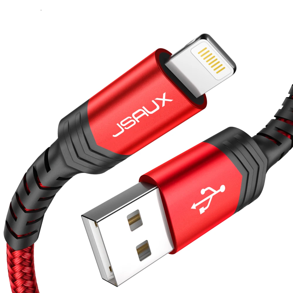 JSAUX iPhone Зарядное устройство кабель [Apple MFi] молниевые Кабели USB провод для быстрой зарядки для iPhone 11 Xs Max X XR 8 7 6s 6 Plus - Цвет: Red