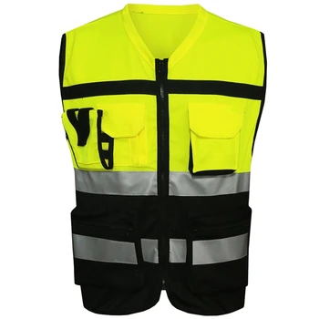 

7 Pockets Class 2 High Visibility Zipper Front Safet Yellow Vest With Reflective Strips.Ansi/Isea Standards (Large)