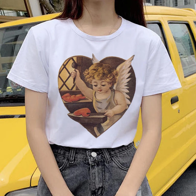 Angel Harajuku Ullzang, женские футболки, Kawaii, забавная мультяшная футболка, 90 s, графический гранж, Милая футболка, корейский стиль, женские футболки