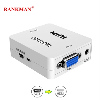 

Rankman Mini VGA to HDMI VGA2HDMI Adapter with Audio Power Line 720P 1080P for Projector PC HDTV Monitor TV-box Laptop