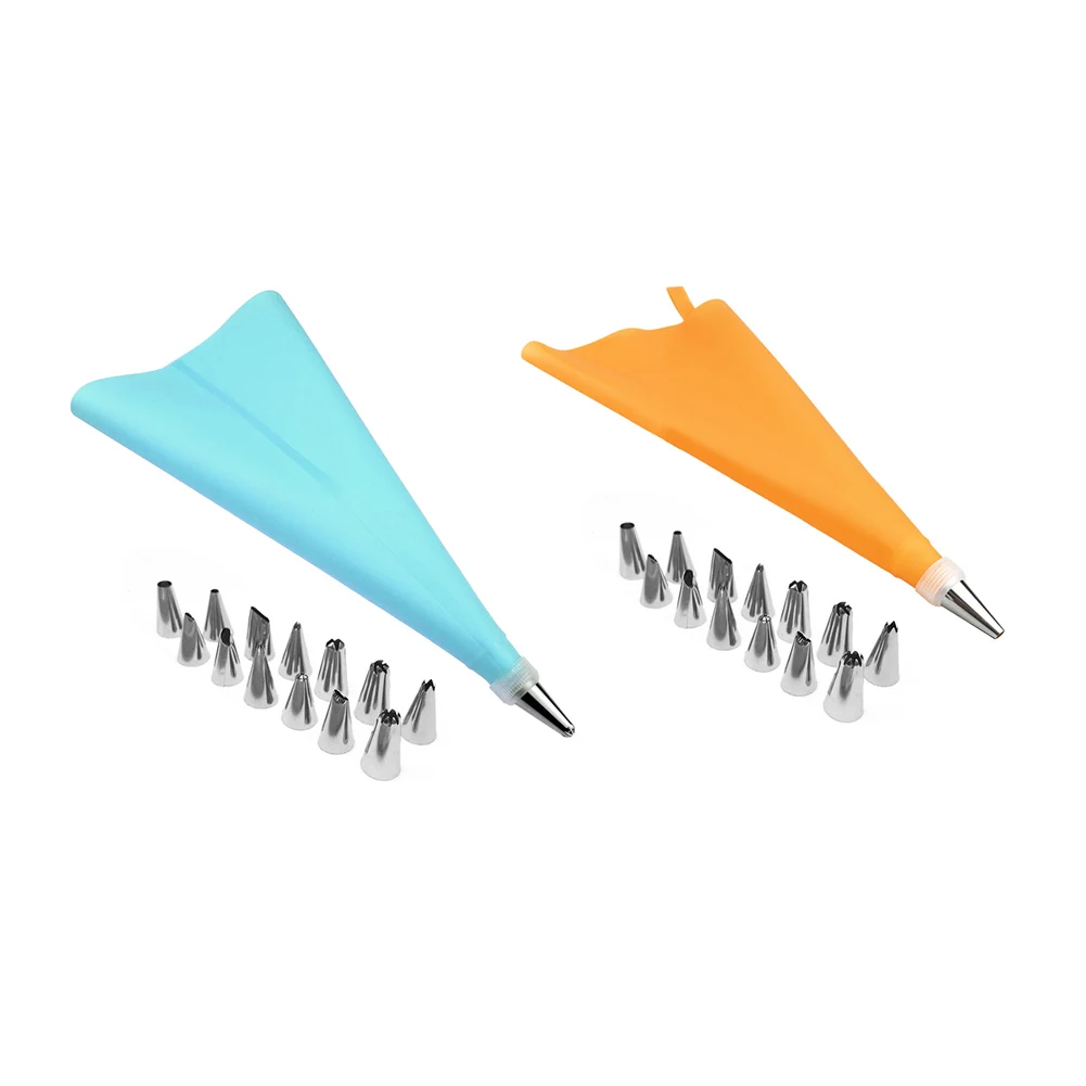 

16 Pcs/Set Silicone Icing Piping Cream Pastry Bag +14PCS Stainless Steel Nozzle Pastry Tips Converter DIY Cake Decorating Tools