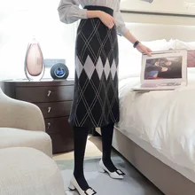 Клетчатая юбка осенняя и зимняя новая вязаная юбка Hong Kong сумка хип шаг юбка французская длинная юбка