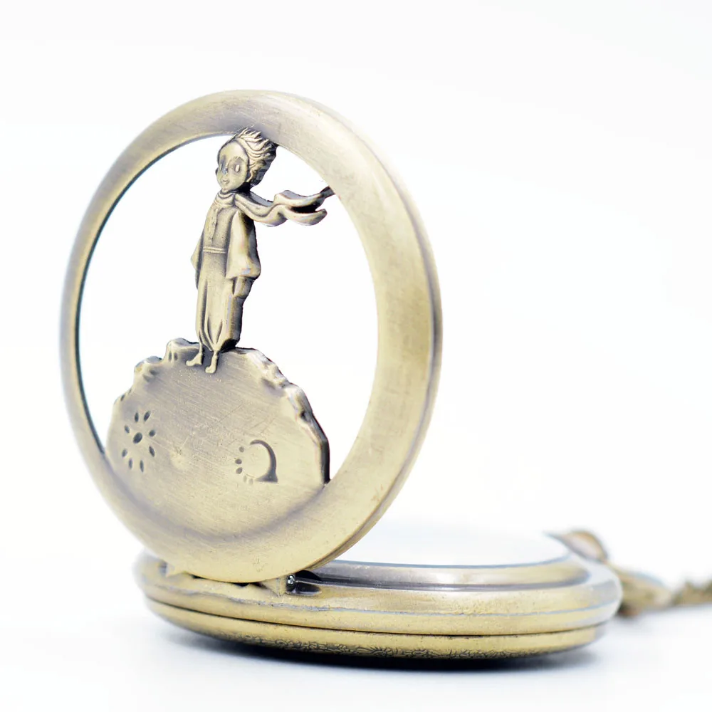 Ретро Античная бронза Маленький принц карманные часы Винтаж Fob кварцевые часы с цепочкой ожерелье кулон для детей подарок