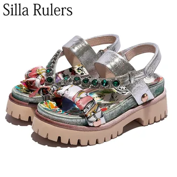 

Runway Thick Sole Rhinestone Peep Toe Summer Sandals Woman Silk Ribbon One Strap Gladiator Sandals Punk Sandals Woman New Summer