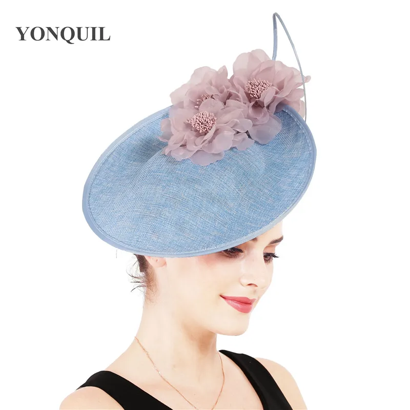 Очаровательный темно-персиковый большой Кентукки Дерби вуалетки шляпы дамы millinery головные уборы Свадебные гонки вечерние головные уборы SYF540 - Цвет: light blue