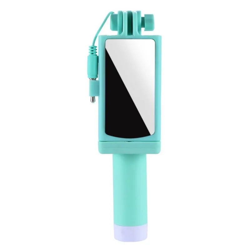 Green Phone Selfie Stick With Rear Mirror Small Lightweight Smartphone Photo Video Holder - Цвет: Green