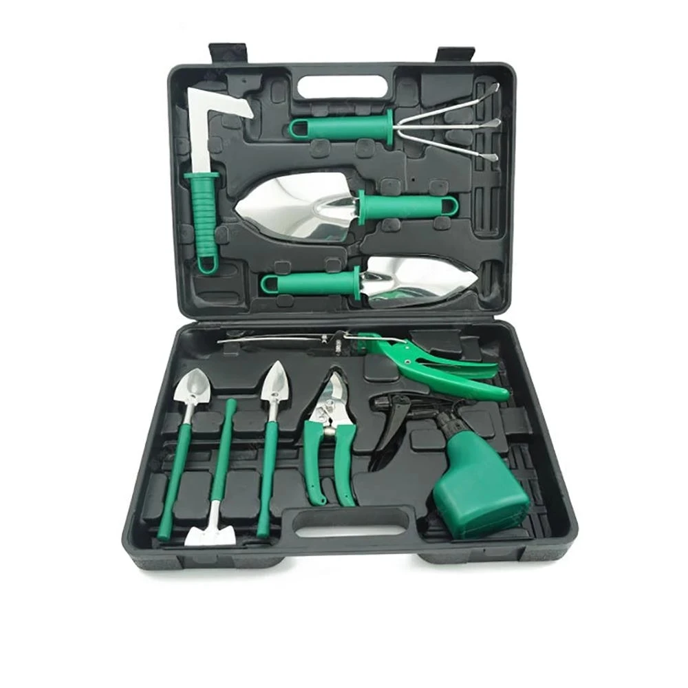10 Pcs Garden Tools Set Stainless Steel Manual Control Tools with Carrying Case Shovel Rake Scissors Watering Hand