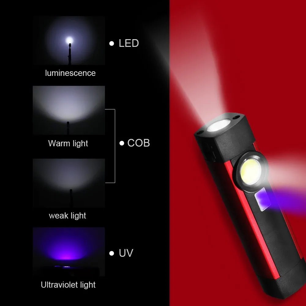 COB светодиодный мини-светильник с ручкой, УФ-магнит, USB Перезаряжаемый Рабочий фонарь, светильник-вспышка, Прямая поставка, аксессуары, Рождественское украшение