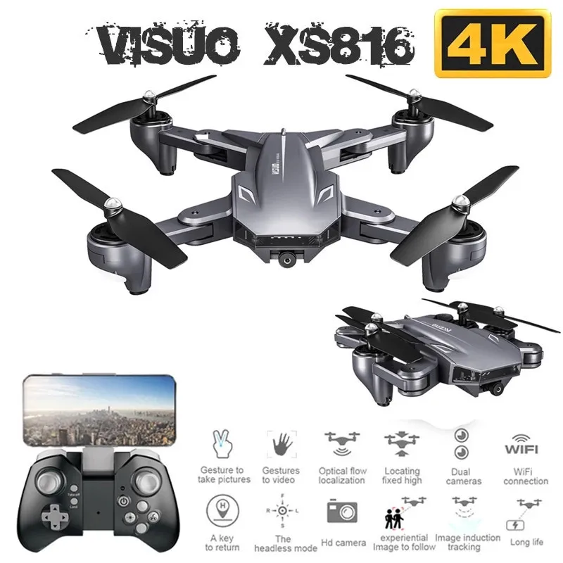 US $66.28 Visuo XS816 RC Drone WiFi FPV 24GHz 4K Dual Camera With 50 Times Zoom Optical Flow Quadcopter Foldable Selfie Dron