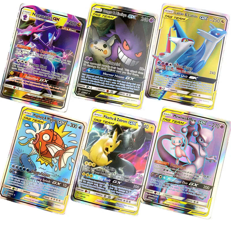 100 шт./лот с коробкой новые карты Pokemones Tag Team GX EX MEGA английские игрушки игра битва