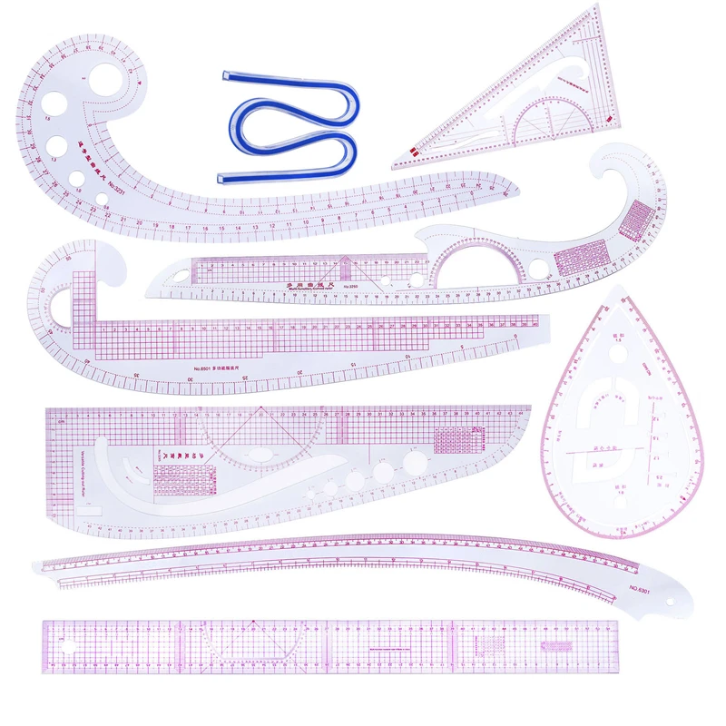 9PCS Multi function DIY Sewing Ruler Tailor Set Sewing Tailor Rulers Clothing Garment Ruler