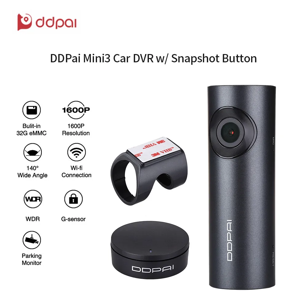 DDPai Mini3 1600P Car Dash Cam DVR WIFI Camera Built-in 32G eMMC Storage Car DVR With F1.8 Aperture WDR Recorder Loop Recording