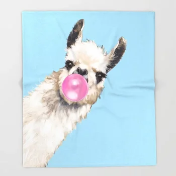 

Alpaca Cartoon Throw Blanket Cute Kids Design Llama in Blue Blankets for Beds Christmas Decorations for Home