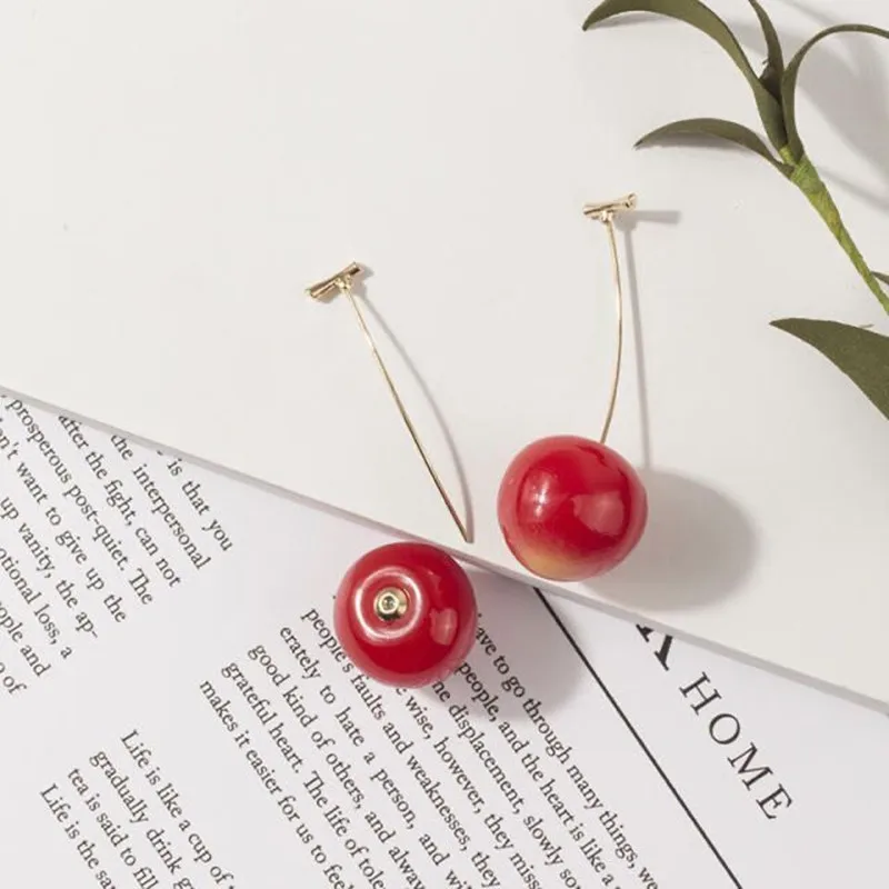 Drop Earrings Dangle Pendant Cherry Fruit Design Earrings Japan Korean Cherry Fruit Shaped Drop Earrings Women Sweet Girls Cute Jewelry Gifts
