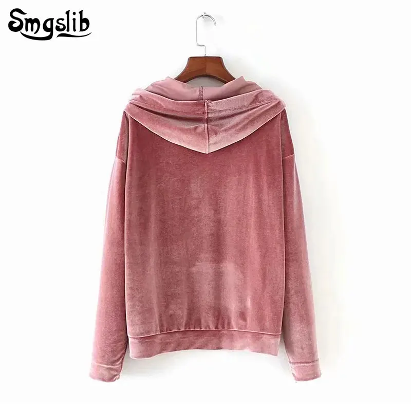 Свитшоты однотонные бархатные женские с длинным рукавом Перемычка Hoody пуловер Топ Блузка Женская толстовка Пыльца с капюшоном