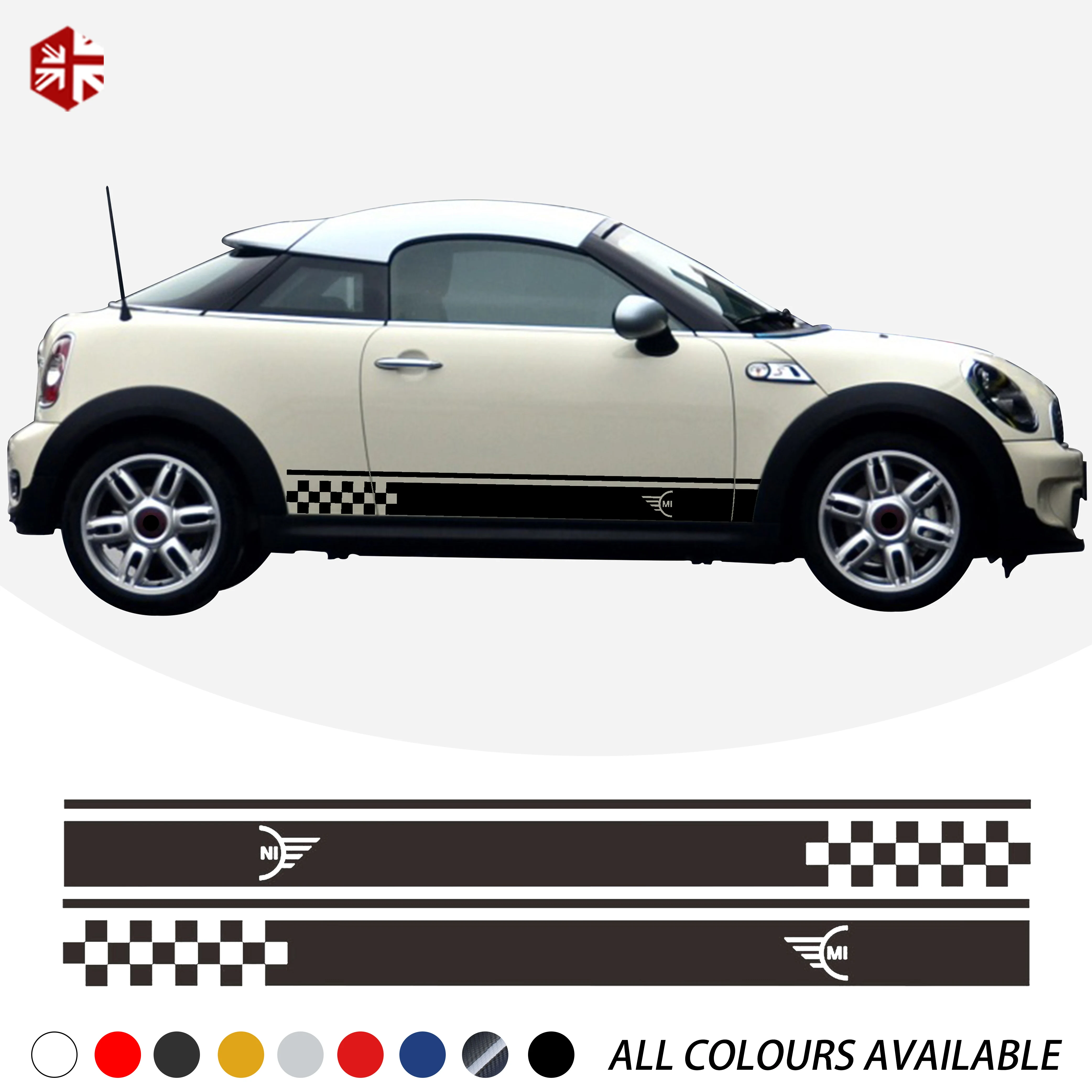 

2 Pcs Car Styling MINI Logo Car Door Side Stripes Sticker Body Graphics Decal For MINI Cooper S One JCW R57 R58 R59 Accessories