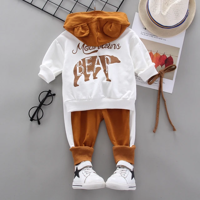 Spring Autumn Children Cotton Clothing Suit Baby Boys Girls Clothes Kids Sport Hoodies Pants 2Pcs/Sets Fahion Toddler Tracksuits XH xiong F White