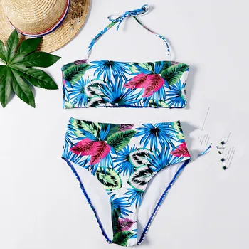 

Push up Bikini Set Women Halter Ruffle Biquini Swimwear hight Waist Sexy Swimsuit Women Beach Bathing Beachwear Bandage Bikini