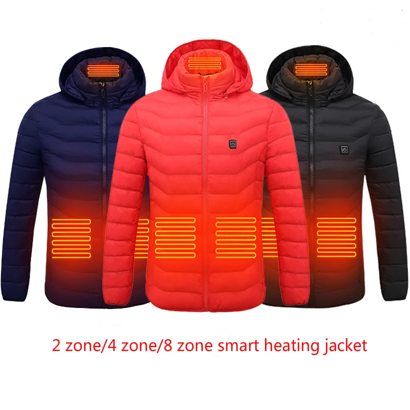 8 Zone Winter Warm USB Heating Jackets Men Smart Thermostat Hooded