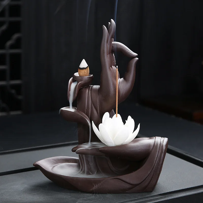 

Large Size Ceramic Reverse Flow Censer Zen Bergamot Lotus Incense Holder Creative Home Decoration Clay Sandalwood Censer on Beha