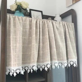 

American Rural Plaid Short Curtain Clover Water Soluble Edge Hem Coffee Curtain Tulle Half Curtains For Bar Kitchen Door YB-017