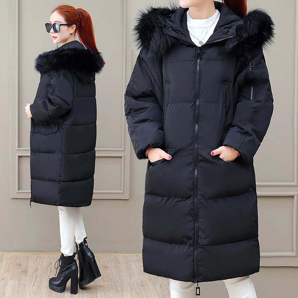 Большие размеры 4xl 5xl, толстый большой мех, женские длинные пуховики, Тонкая зимняя куртка, Женское пальто с капюшоном, новые куртки с хлопковой подкладкой, женские# J30