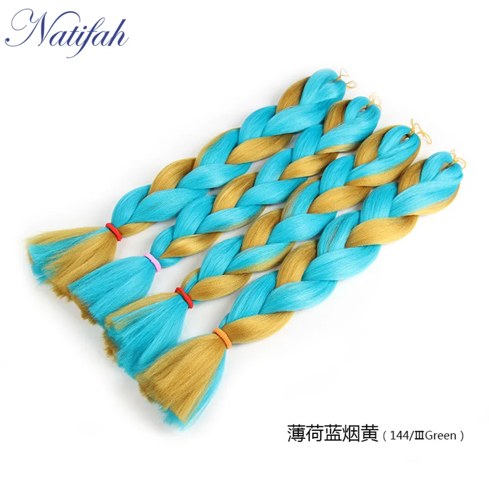 Natifah, 24 дюйма, Омбре, огромные косички, канекалон, волосы, вязанные крючком, синтетические косички, волосы для наращивания, 100 г, блонд, розовый, голубой, смешанный