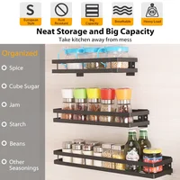 Kitchen Organizer Wall Mount Storage Rack Punch-free Metal Spice Jar Rack Cabinet Shelf Kitchen Storage Holder 2