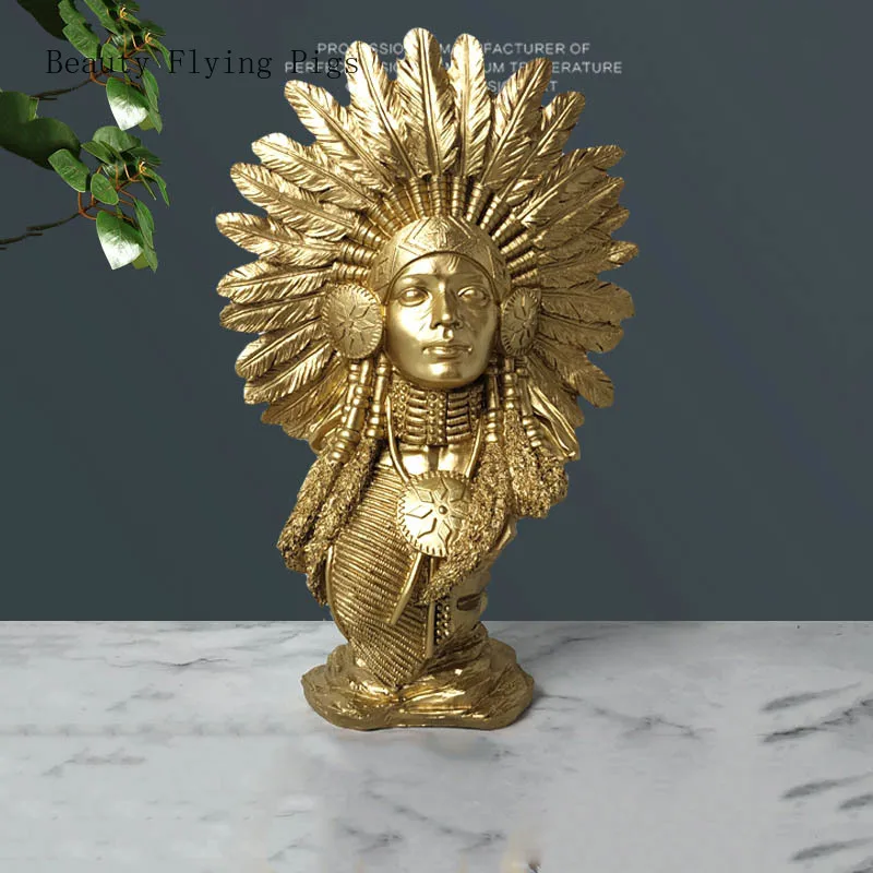 

Modern Resin Pure Gold Indian Figurine Crafts Model Room Sand Stone Plaster Sculpture Portrait Character Decoration Decoration