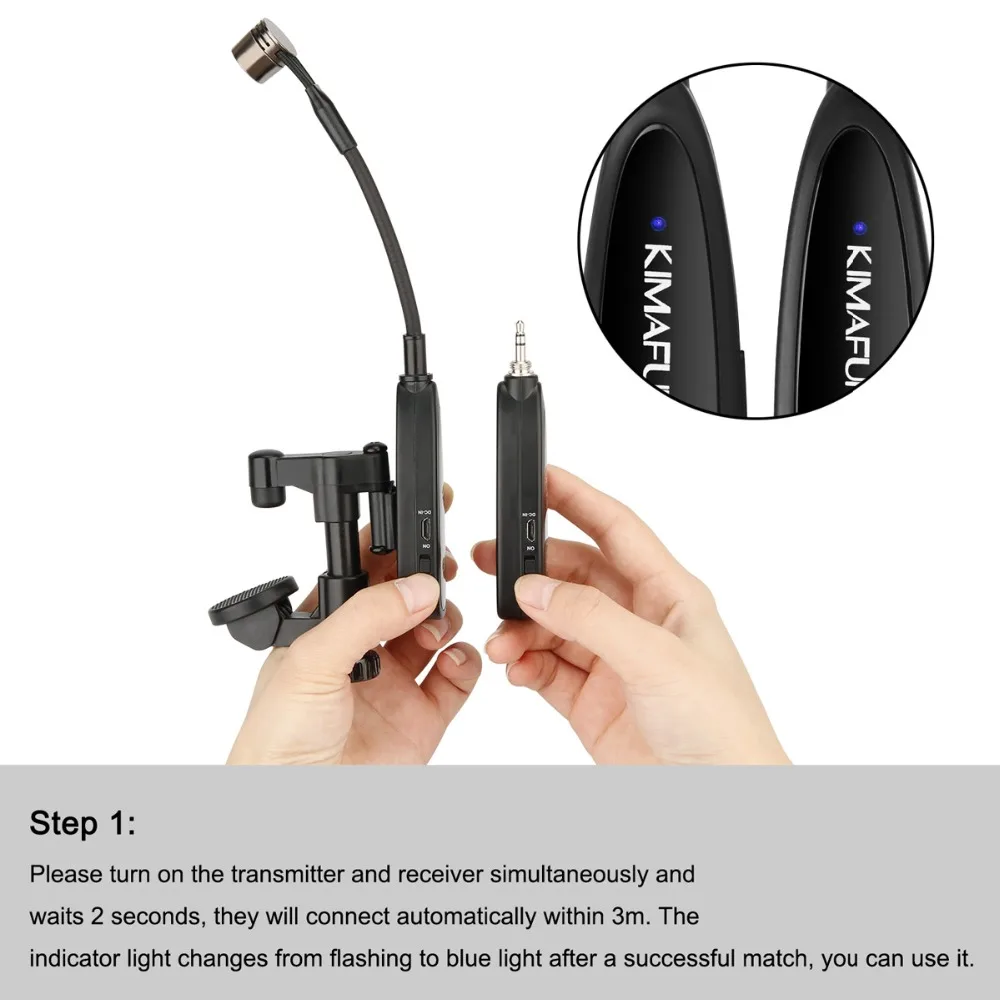 KIMAFUN Violin Microphone Wireless 2.4G Gooseneck Pick Up Instrument Clip-on Mic Receiver and Transmitter System for Violin