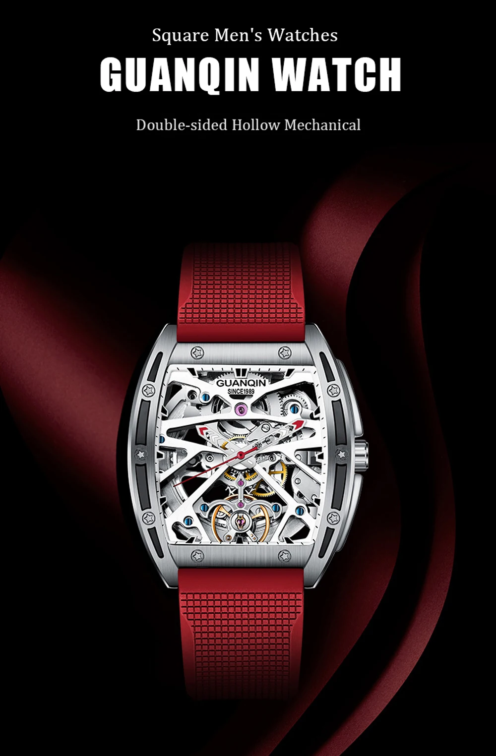 2021 New GUANQIN Tourbillon Men's Mechanical Watches Skeleton Luxury automatic watch for men Waterproof Clock man reloj hombre