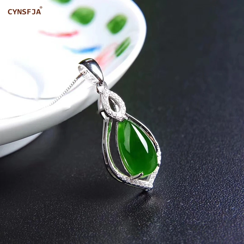 CYNSFJA Реал Certified(Hetian) нефрита Jade Jasper 925 пробы серебро ювелирные амулеты талисманы зеленый нефритовый кулон лучшие подарки