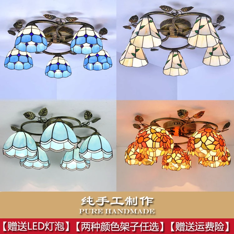 

Vintage Retro Mediterranean Ceiling Lamps AC110V-220V Stained Glass Aisle Hotel Restuarant LED Balcony Lamp Lighting