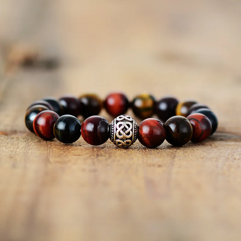 Men Beads Bracelets 10 MM Tiger Eye Tibetan Charm Elastic Bracelets Yoga Mala Bracelets Femme Natural Stone Jewelry A+++++ - Image 3