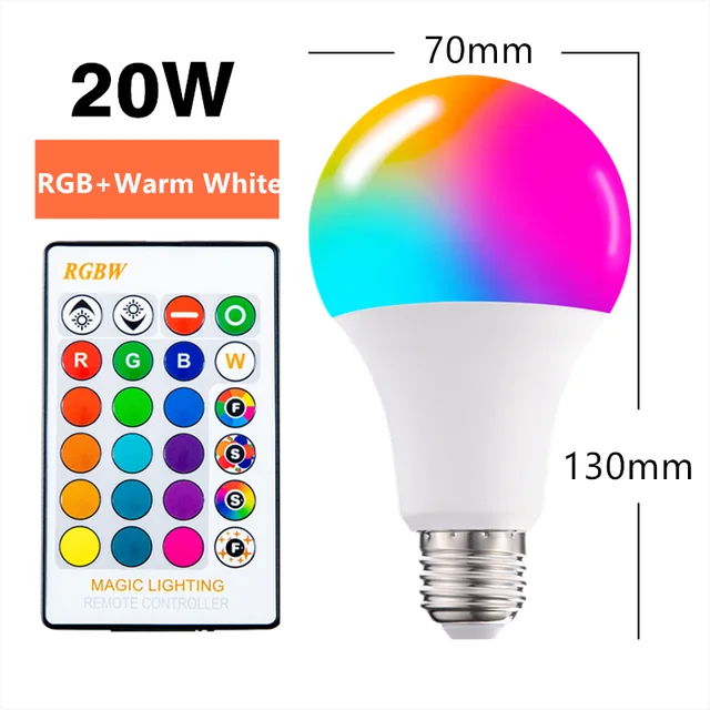 E27 Smart Control Lamp led RGB Light Dimmable for home  RGBW Led Lamp Colorful Changing led bulb Lampada RGBW White Decor Home 20WRGB Warm White