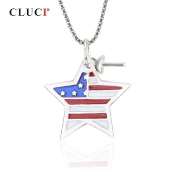 

CLUCI 925 Sterling Silver Star Flag Pendant Women Real Silver 925 Charms Pendant Patriotic Jewelry SP295SB
