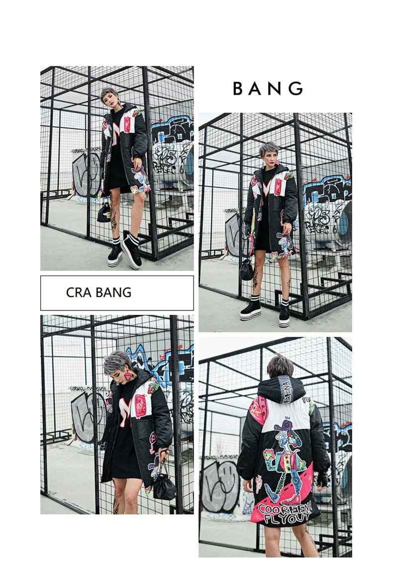 Новая коллекция женских хлопковых стеганых курток, пальто и толстовки, сохраняющих тепло, граффити шик и Ретро Длинный узор