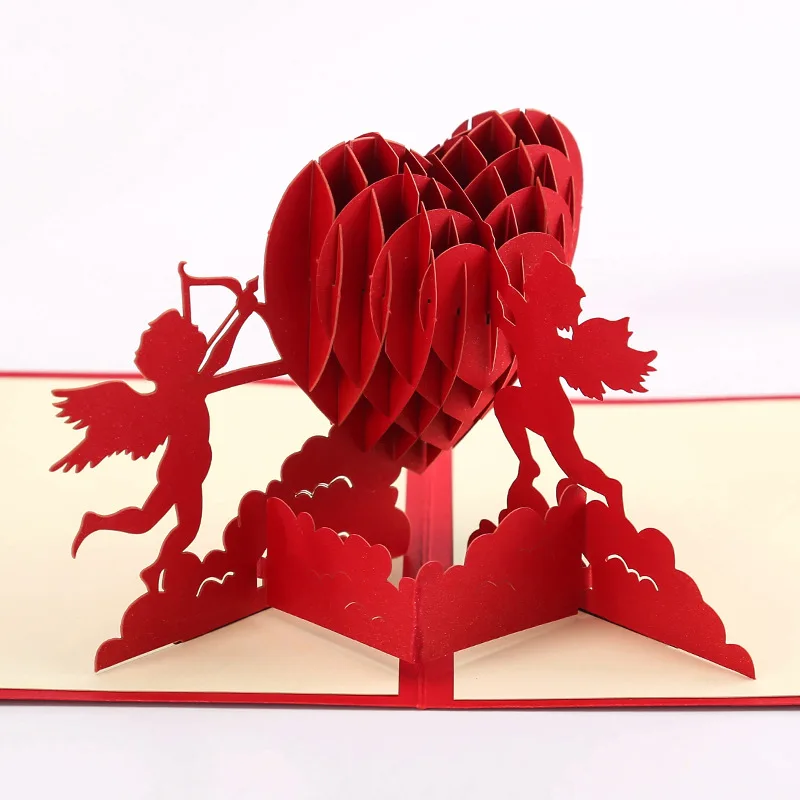 

3D Stereoscopic Greeting Cards Paper Sculptures the Arrow of Love Wedding Invitations Hollow Greeting Card