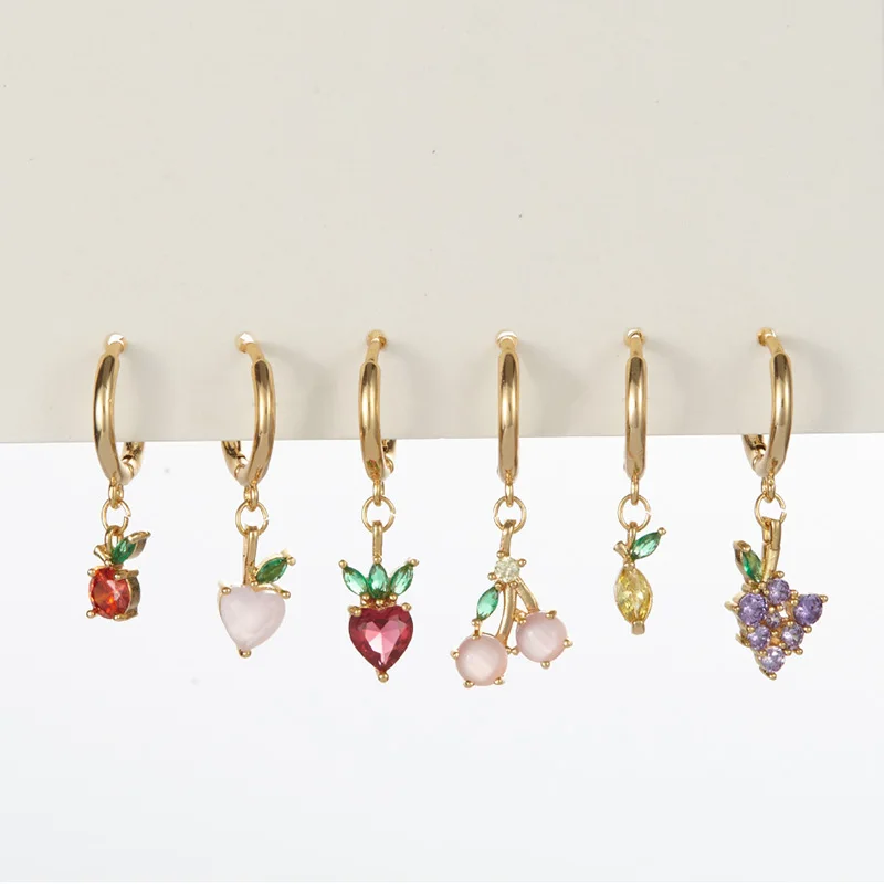 Korean Japanese Lovely & Cute Summer Little Rainbow Fruits Cubic Zirconia Charms Huggie Hoops