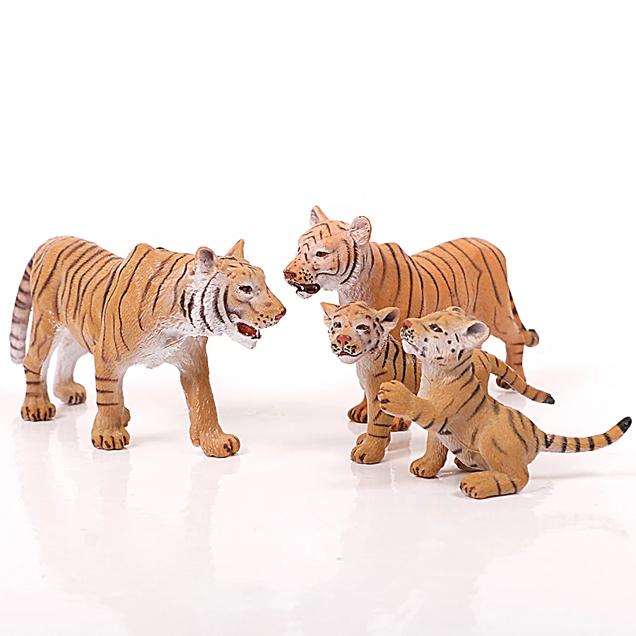 4PCSRealisticTigerFamilyWildAnimalmodelsfiguresToyTigersPups