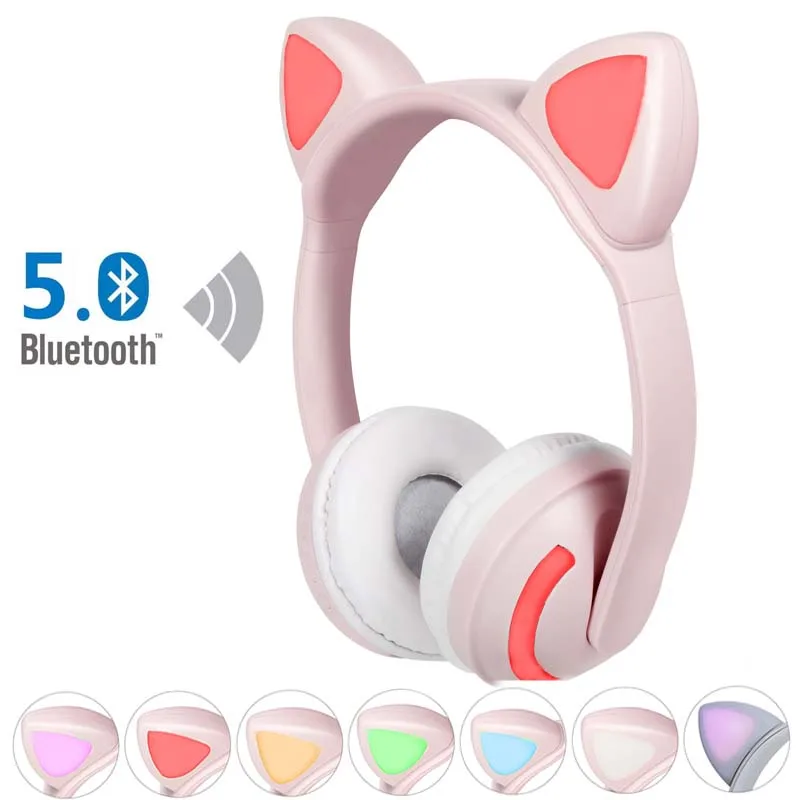 JINSERTA Kids Cat Ear Headphones Bluetooth 5 0 Glowing Stereo Headset Noise Cancelling Music Earphone for Phone PC Birthday Gift