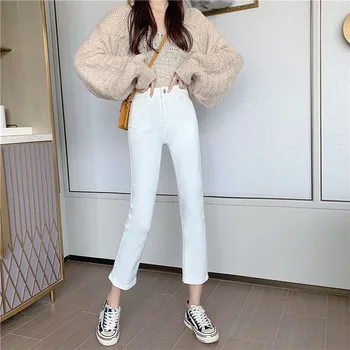 

JUJULAND new style white casual jeans good quality skinny flare jeans 8867